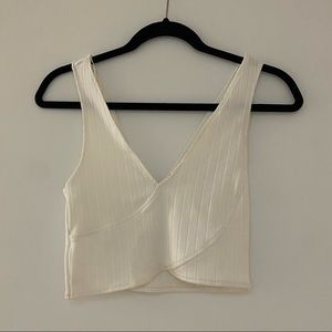 ZARA White V-Neck Crop Top